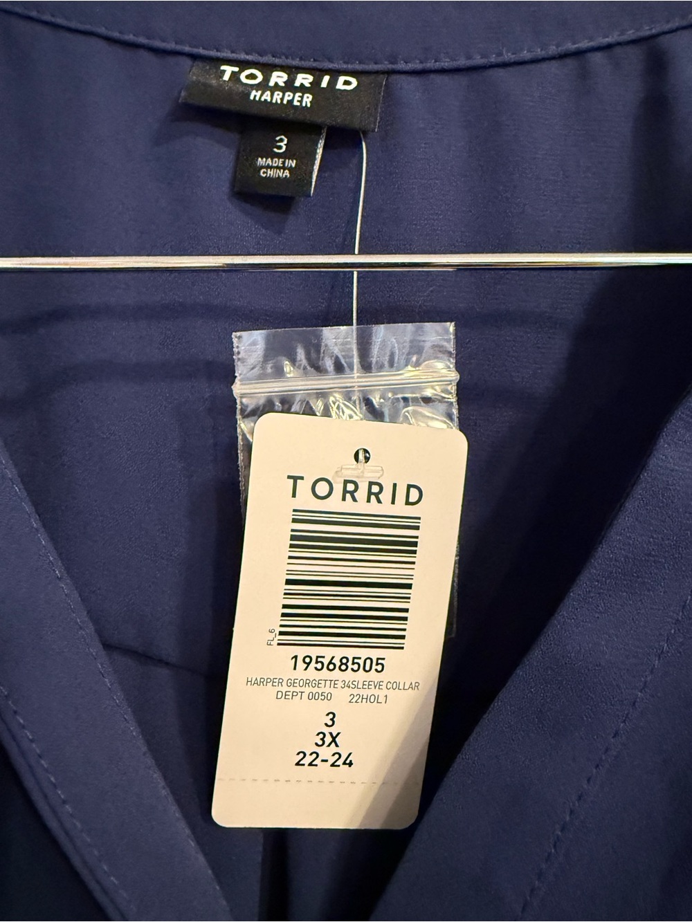 Torrid Navy Harper Split-Neck blouse - Picture 3 of 5
